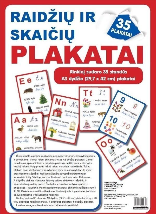 Raidžių ir skaičių plakatai (35 standūs A3 formato plakatai)