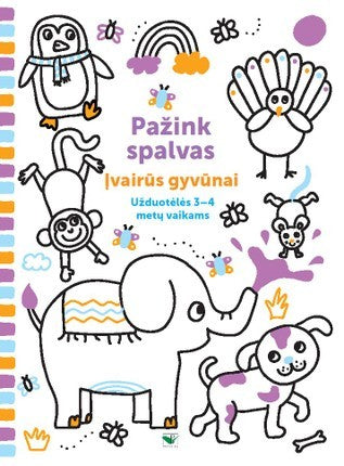 Pažink spalvas.ĮVAIRŪS GYVŪNAI.Užduotėlės 3-4 metų vaikams